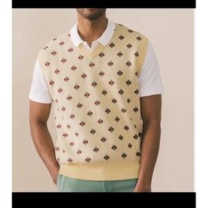 Bogey Boys Mens Diamond Banana Yellow Sweater Preppy Golf Vest Sz M New
